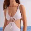 Women'secret White Swiss Embroidery Gathered Trikini