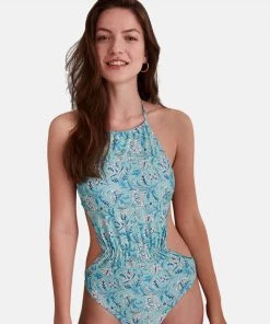 Women'secret Blue Printed Ruched Halterneck Tankini