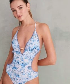 Women'secret Blue Printed Blue Crochet Trikini Swimsuit