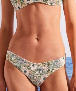 Women'secret Green Ruched Floral Bikini Bottoms
