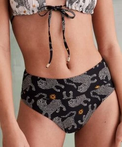 Women'secret Black Rise Waist Tiger Print Bikini Bottoms