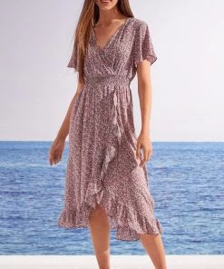 Women'Secret Pink Floral Print Midi Dress With Slit