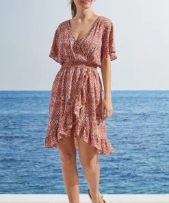 Women'secret Short Brown Ethnic Print Dress