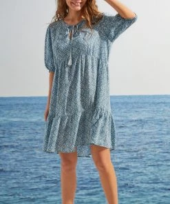 Women'Secret Short Blue Printed Flounced Dress