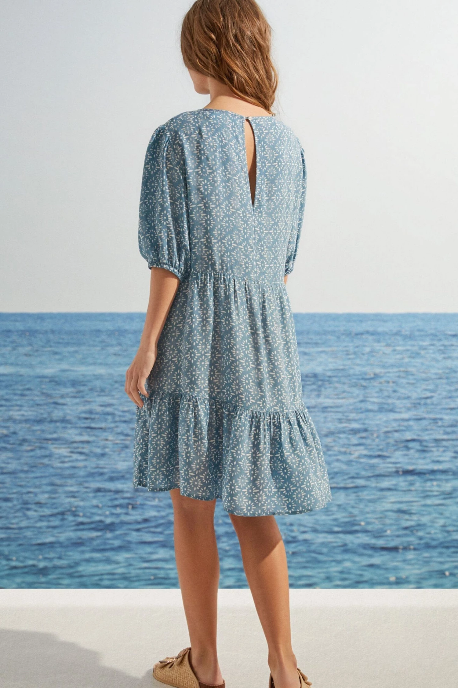 Women'Secret Short Blue Printed Flounced Dress 4 Women'Secret Short Blue Printed Flounced Dress - Image 2