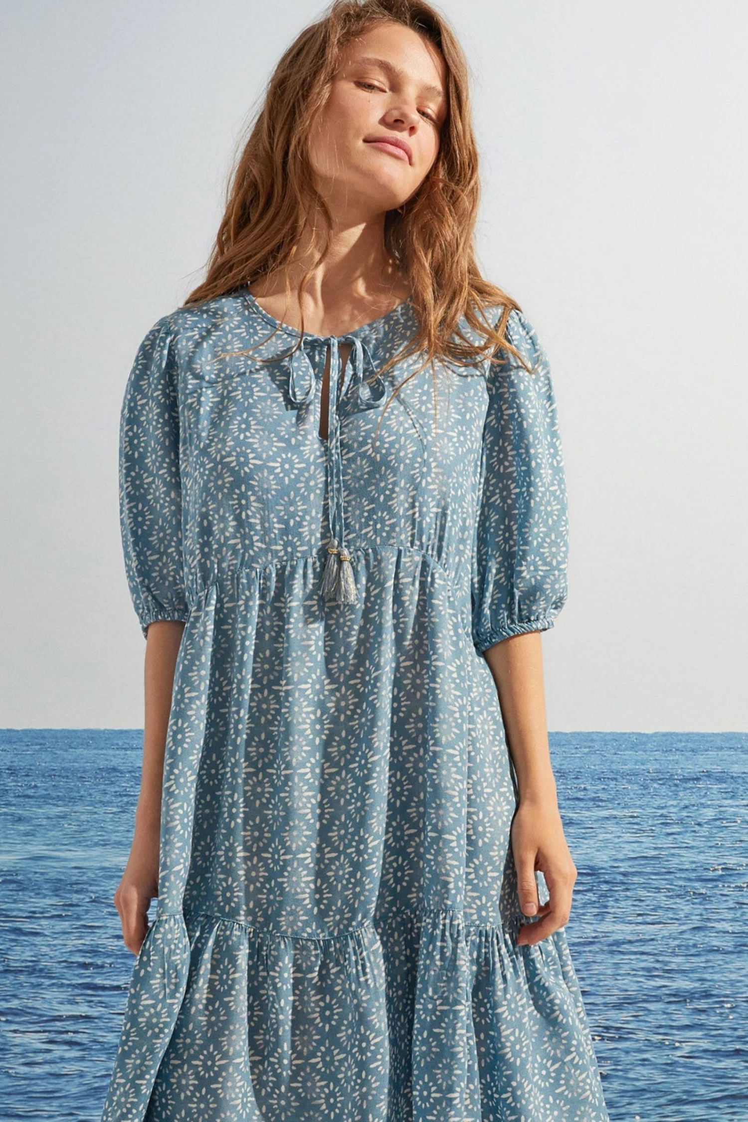 Women'Secret Short Blue Printed Flounced Dress 5 Women'Secret Short Blue Printed Flounced Dress - Image 3