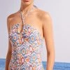 Women'Secret Blue Ethnic Print Bandeau Swimsuit