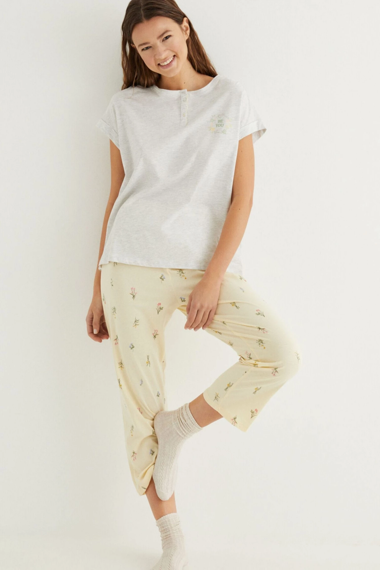 Women'secret Grey Floral Cotton Long Pyjamas 5 Women'secret Grey Floral Cotton Long Pyjamas - Image 3