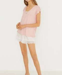 Women'secret Pink Lace Neckline Short Pyjamas