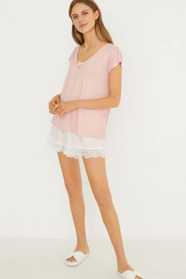 Women'secret Pink Lace Neckline Short Pyjamas 7 Women'secret Pink Lace Neckline Short Pyjamas - Image 5