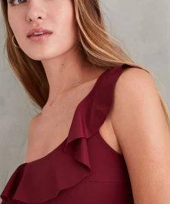 Women'secret Red Asymmetric Fixed Padding Bikini Top