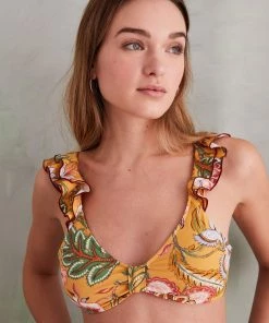 Women'secret Brown Printed Flounced Triangle Bikini Top