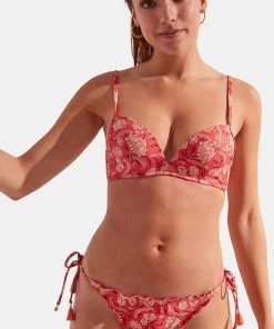 Women'secret Red/Pink Reversible Printed Side Tie Bikini Bottoms