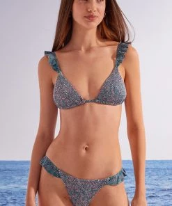 Women'Secret Blue Floral Print Medium Waist Bikini Bottoms