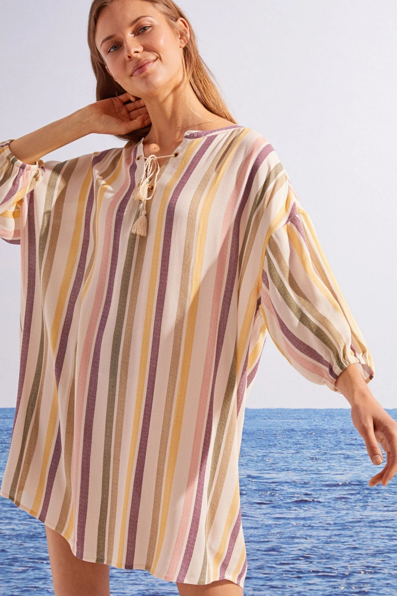 Women'secret Natural Short Striped Camisole Blouse 5 Women'secret Natural Short Striped Camisole Blouse - Image 3