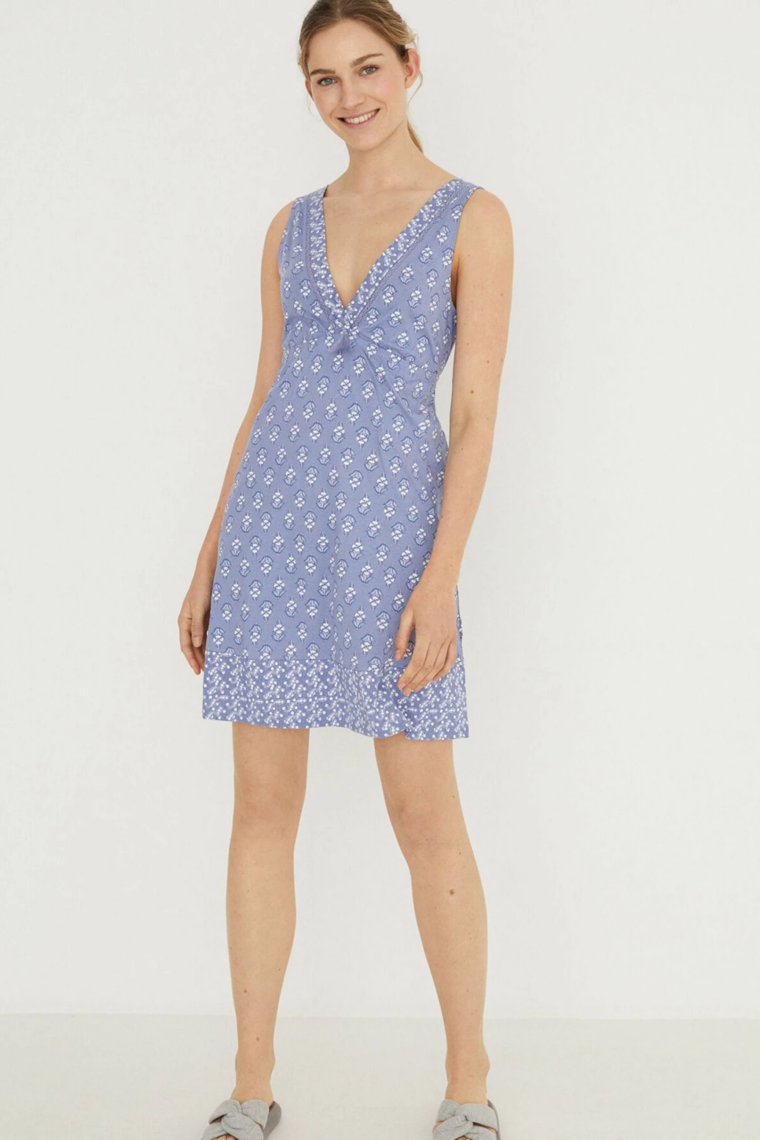 Women'secret Blue Short Printed Cotton Nightgown 3 Women'secret Blue Short Printed Cotton Nightgown