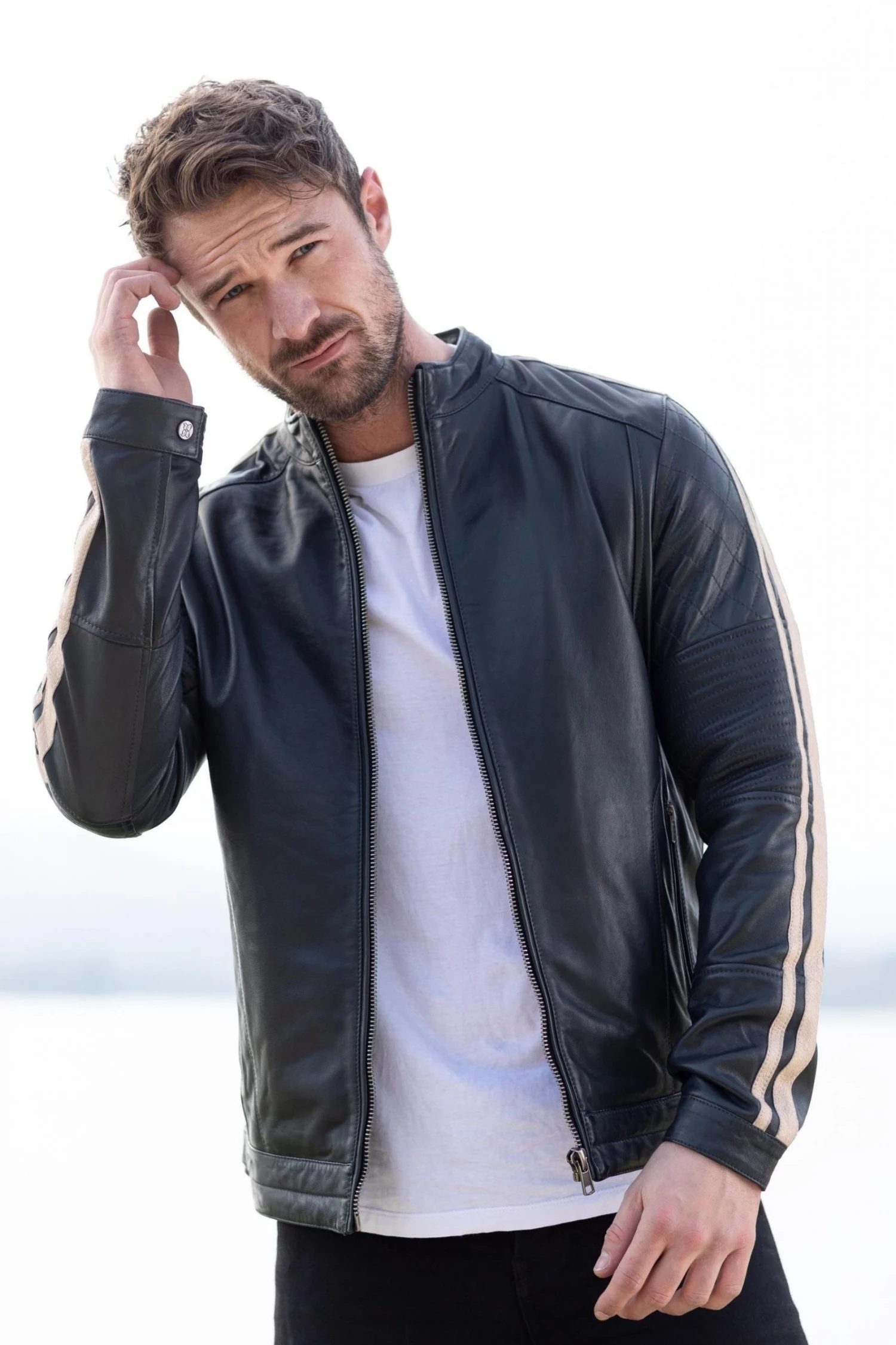 Lakeland Leather Evan Leather Biker Jacket In Navy 2 Lakeland Leather Evan Leather Biker Jacket In Navy