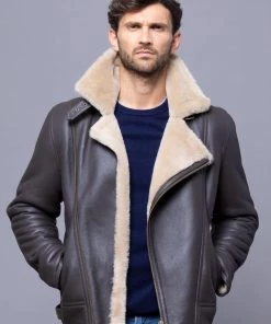 Lakeland Leather Brown Hurricane Sheepskin Aviator Jacket
