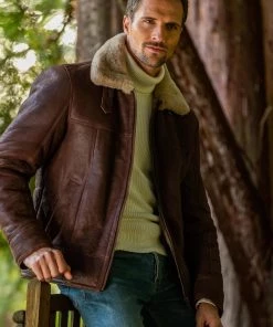 Lakeland Leather Hawker Sheepskin Flying Jacket Brown
