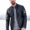 Lakeland Leather Charlie Leather Racer Jacket In Navy