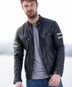 Lakeland Leather Charlie Leather Racer Jacket In Navy