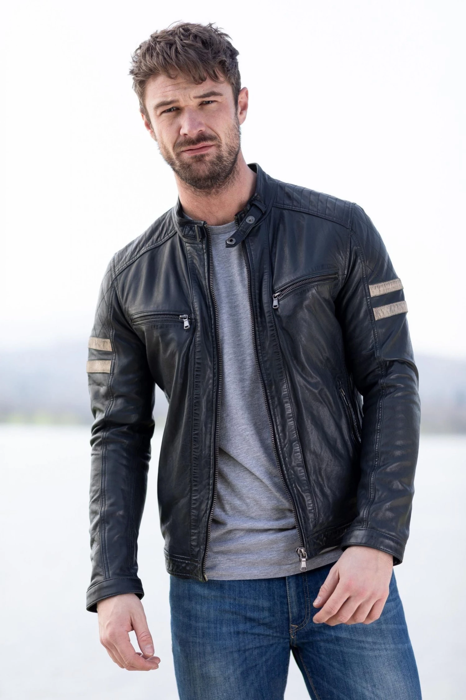 Lakeland Leather Charlie Leather Racer Jacket In Navy 3 Lakeland Leather Charlie Leather Racer Jacket In Navy