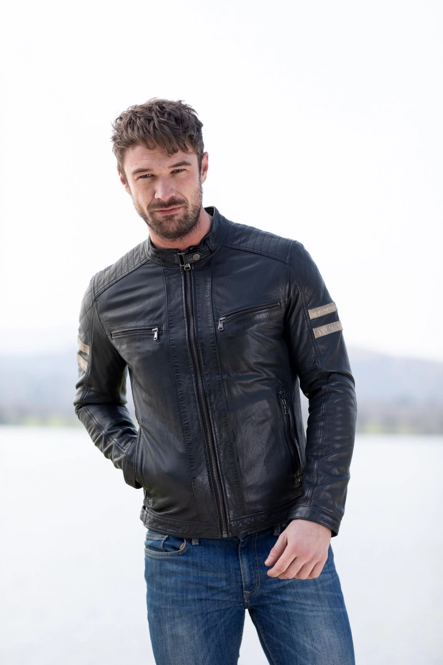 Lakeland Leather Charlie Leather Racer Jacket In Navy 4 Lakeland Leather Charlie Leather Racer Jacket In Navy - Image 2