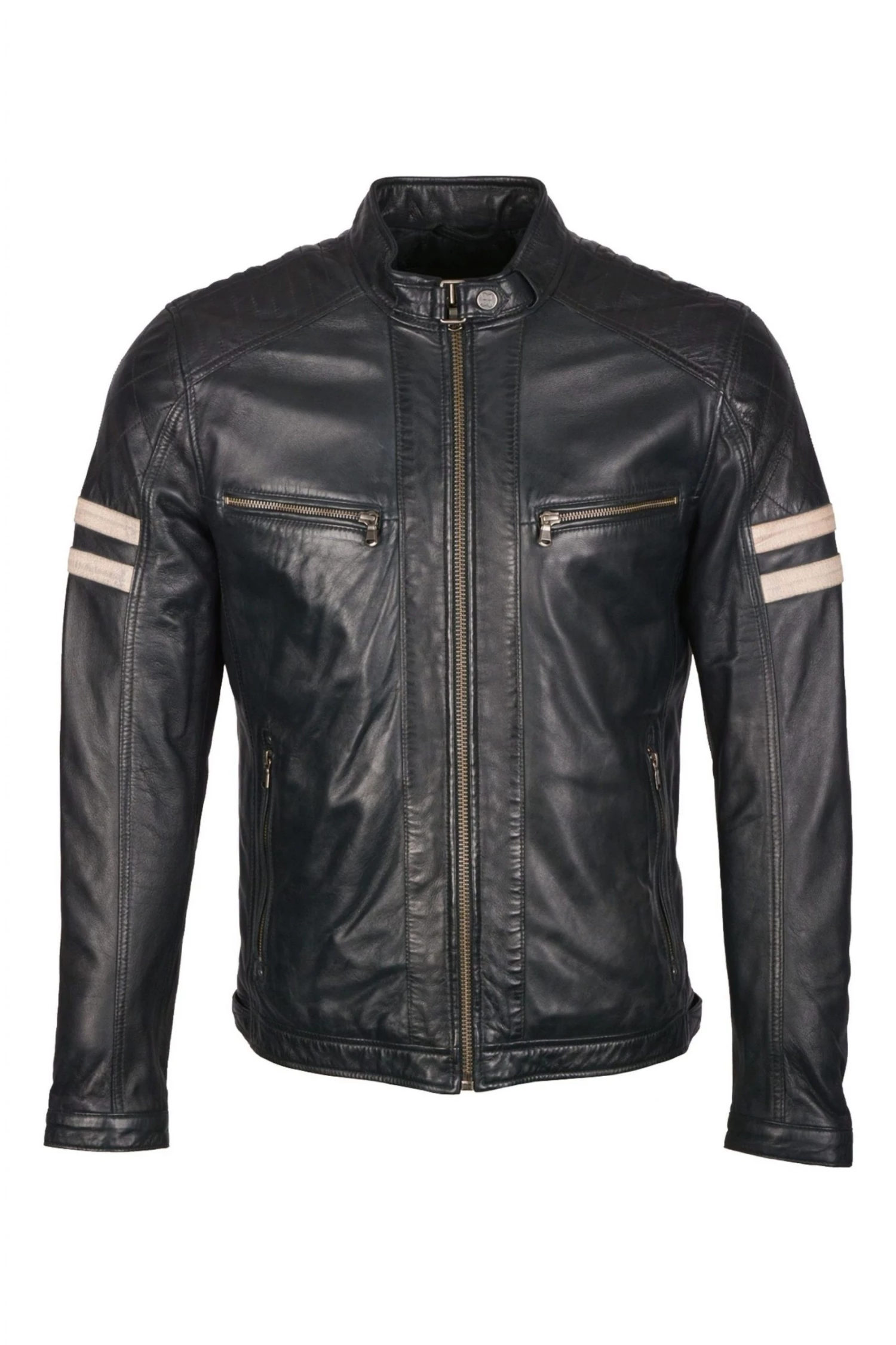 Lakeland Leather Charlie Leather Racer Jacket In Navy 6 Lakeland Leather Charlie Leather Racer Jacket In Navy - Image 4
