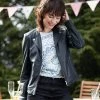 Lakeland Leather Collette Open Collar Leather Biker Jacket Parchment