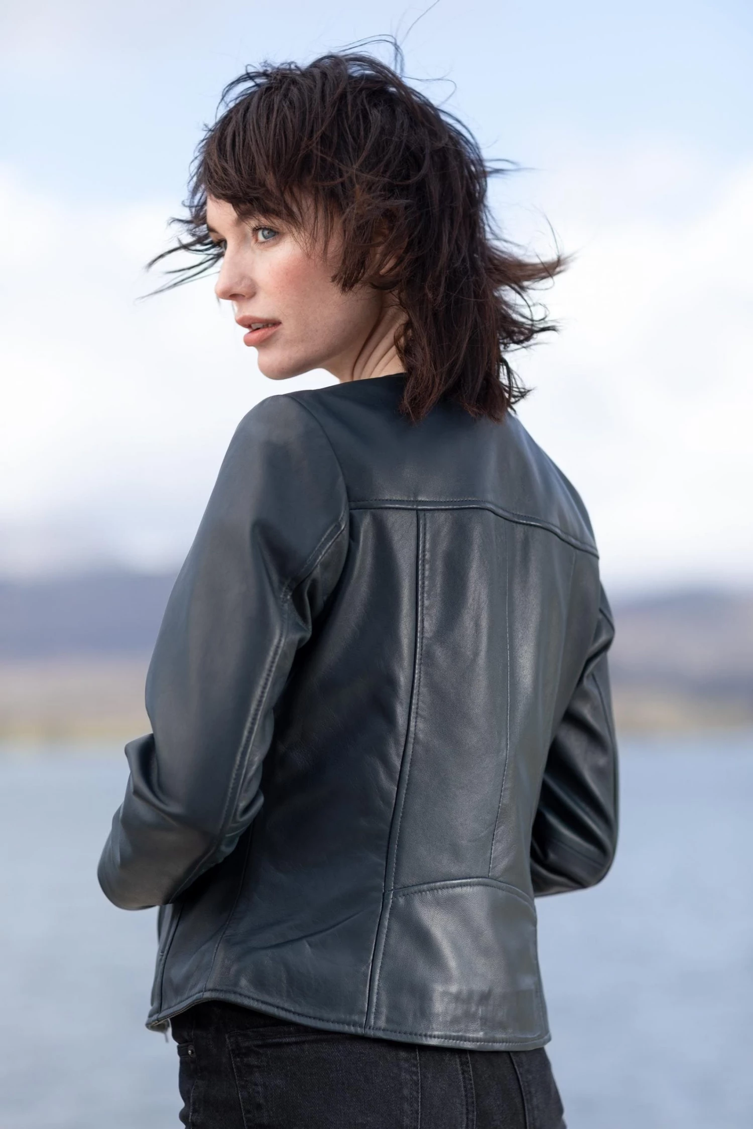 Lakeland Leather Collette Open Collar Leather Biker Jacket Parchment 5 Lakeland Leather Collette Open Collar Leather Biker Jacket Parchment - Image 3