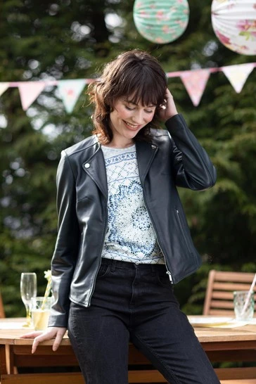 Lakeland Leather Collette Open Collar Leather Biker Jacket Parchment 11 Lakeland Leather Collette Open Collar Leather Biker Jacket Parchment - Image 9