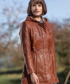 Lakeland Leather Ambleside Hooded Navy Leather Coat Inca Tan -Lakeland Leather Sales unnamed file 544