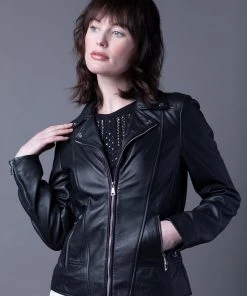 Lakeland Leather Newby Centre Zip Leather Biker Jacket Black