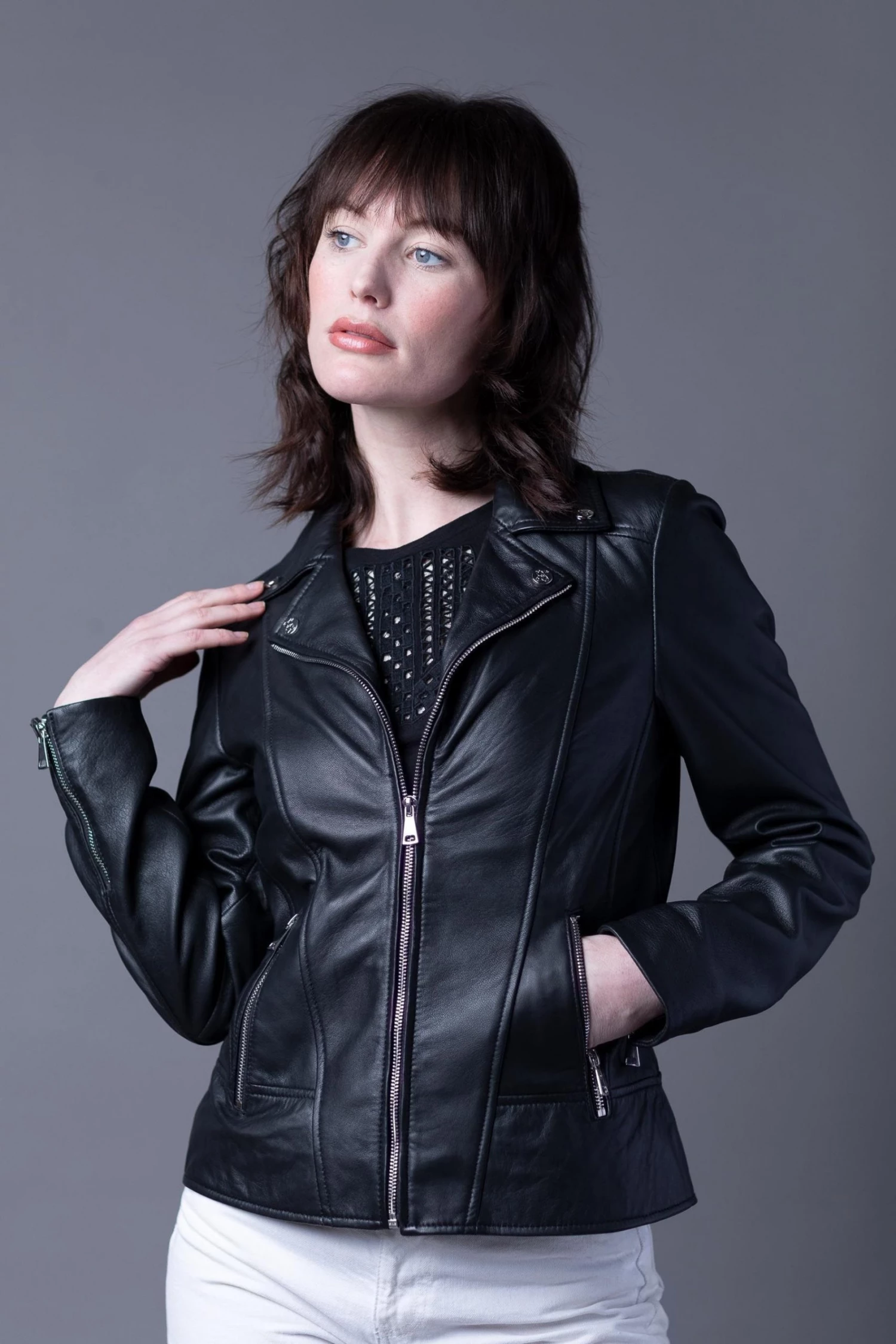 Lakeland Leather Newby Centre Zip Leather Biker Jacket Black 3 Lakeland Leather Newby Centre Zip Leather Biker Jacket Black