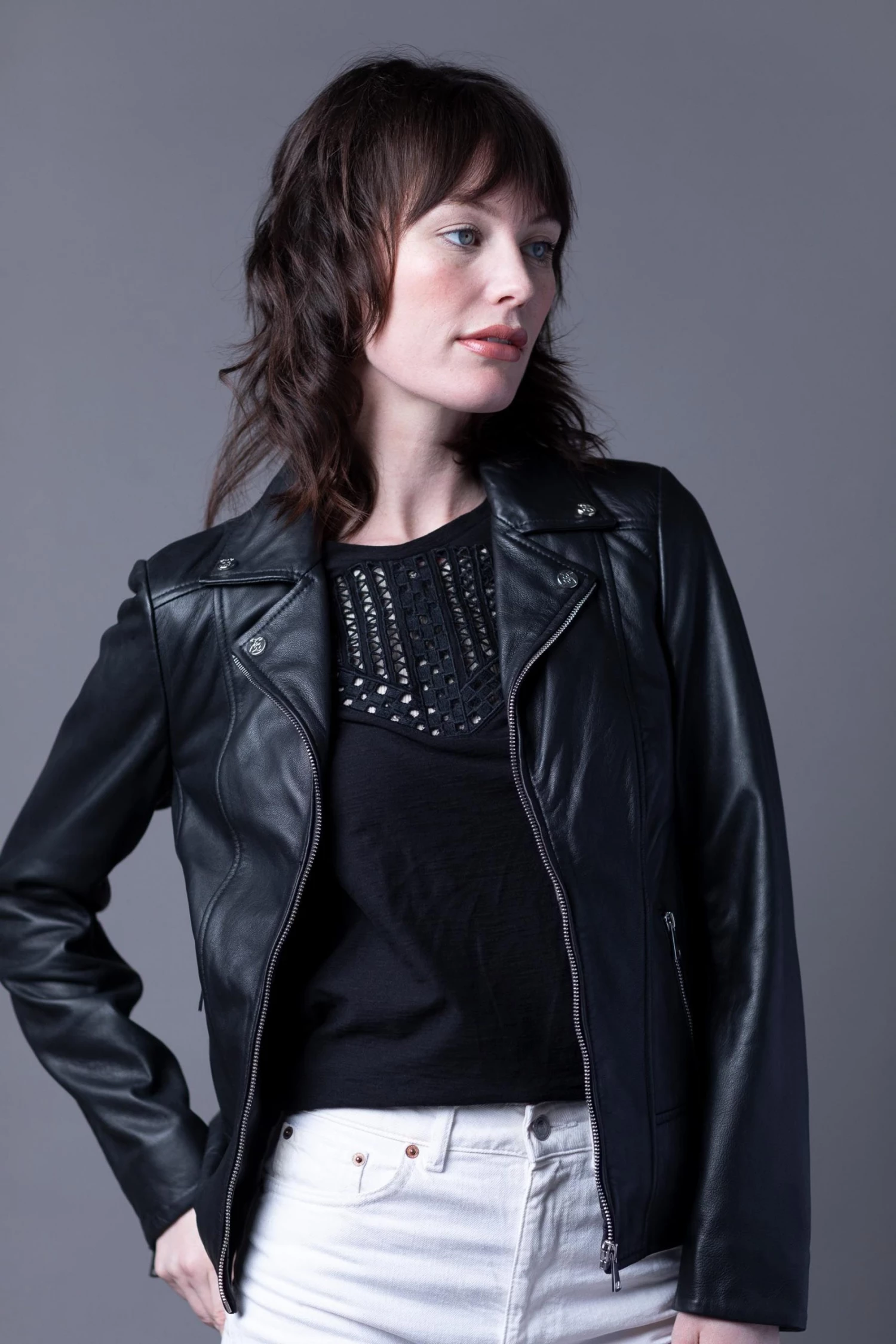 Lakeland Leather Newby Centre Zip Leather Biker Jacket Black 6 Lakeland Leather Newby Centre Zip Leather Biker Jacket Black - Image 4