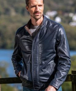 Lakeland Leather Swinside Leather Bomber Jacket In Navy