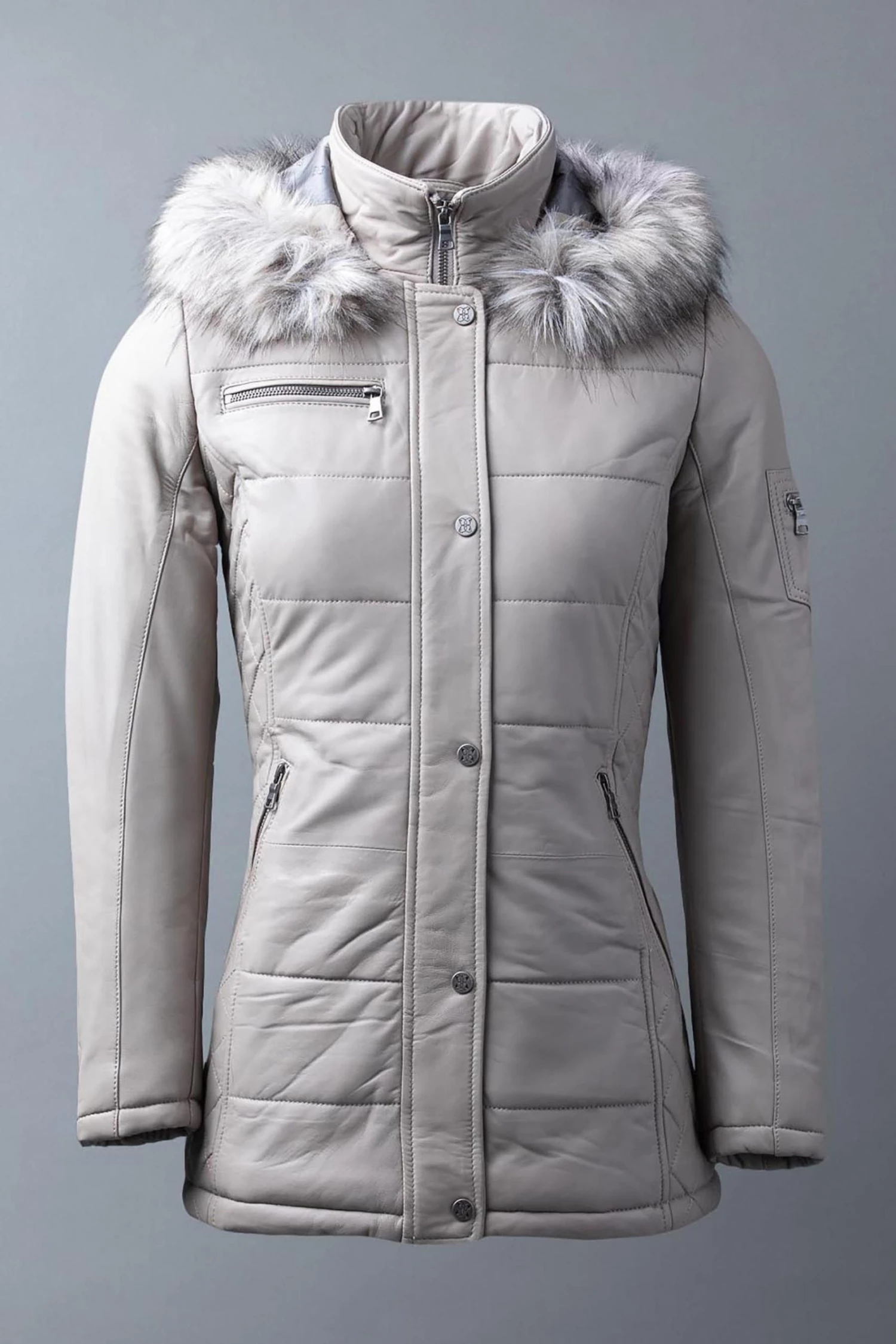 Lakeland Leather Fairfield Hooded Padded Leather Coat Navy Blue 4 Lakeland Leather Fairfield Hooded Padded Leather Coat Navy Blue - Image 2