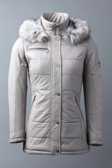 Lakeland Leather Fairfield Hooded Padded Leather Coat Navy Blue 9 Lakeland Leather Fairfield Hooded Padded Leather Coat Navy Blue - Image 7