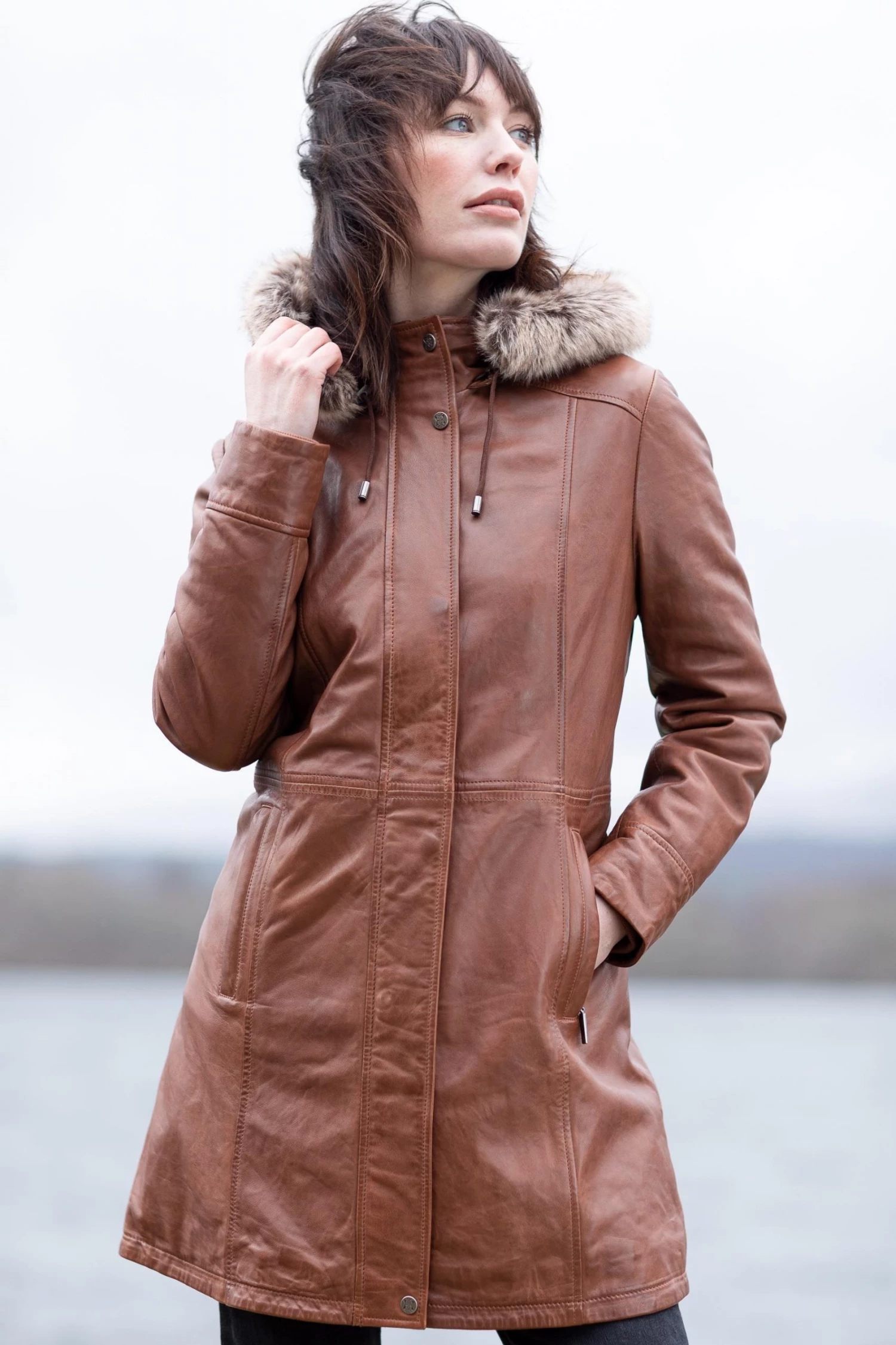 Lakeland Leather Ravensworth Long Leather Coat In Tan 5 Lakeland Leather Ravensworth Long Leather Coat In Tan - Image 4