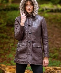 Lakeland Leather Dockray Hooded Leather Duffle Coat In Brown
