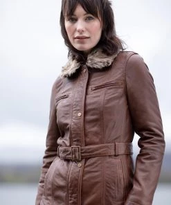 Lakeland Leather Tirril Tan Brown Belted Leather Coat In Tan
