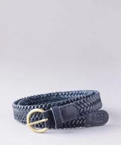 Lakeland Leather Waverton Leather Woven Belt Navy Blue -Lakeland Leather Sales unnamed file 901