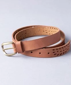Lakeland Leather Tan Brown Lazer Cut Leather Belt
