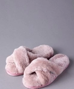 Lakeland Leather Ladies Sheepskin Cross-Over Mule Slippers Pink -Lakeland Leather Sales unnamed file 923
