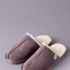 Lakeland Leather Ladies Sheepskin Seam Slider Slippers Vole Brown