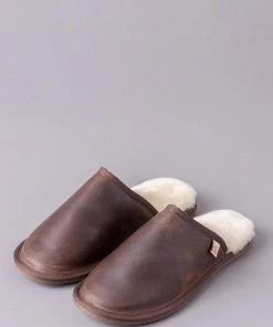 Lakeland Leather Mens Brown Leather Slider Slippers