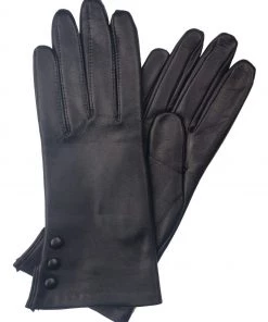 Lakeland Leather Beatrice Button Detail Leather Gloves In Black